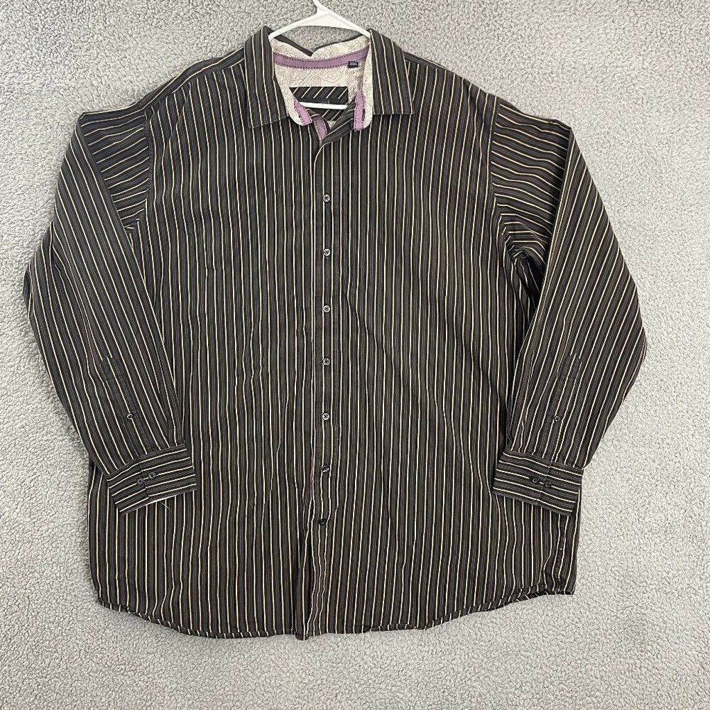 Synrgy Shirt Men 3XLT Brown Striped‎ Paisley Cuff Dress Button Down